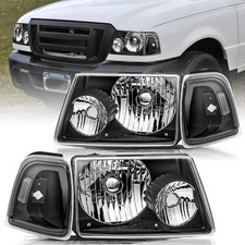 Headlights Assembly Set 2001-2011 Ranger 4pcs Black Housing Clear Reflector