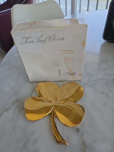  Gerity Shamrock Four Leaf Clover Paperweight 24K Gold Plated With Original Box