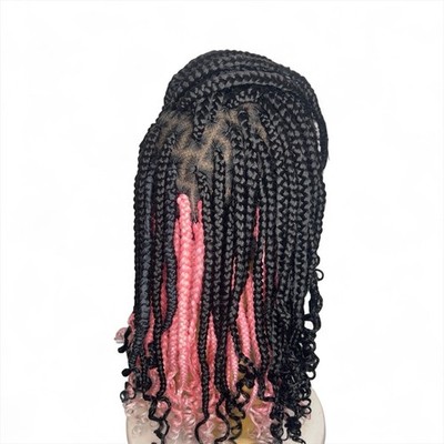 Women s Synthetic Braided Lace Front Box Braid Wig Curly Ends Black/Pink 21-30in