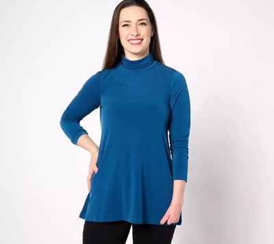 Susan Graver Petite Modern Essentials Liquid Knit A-Line Tunic Ink Blue XL New
