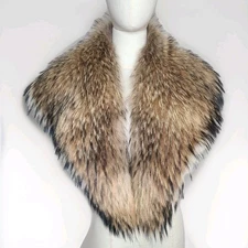 Fur Fin Racoon Scarf Collar Brown Tones Black Tips Wrap Stole Fling 42” Long 