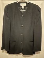 Rena Rowan Saville Size 12 100 Wool Blazer Jacket Black Lined Career Office
