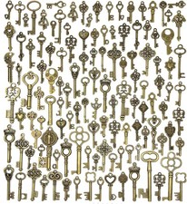 125 PCS Vintage Skeleton Key Set Charms, JIALEEY Mixed Antique Style Bronze Bras