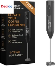 Milk Frother for Coffee, Rechargeable Electric Handheld Frother Wand with Dual W