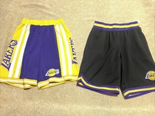 2 pair Los Angeles LA Lakers NBA Sewn Basketball Youth Shorts Kobe Era Medium