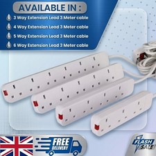 3/4/5/6 Gang Way UK Mains Plug Power Extension Lead Cable Electricity Cord 3 M