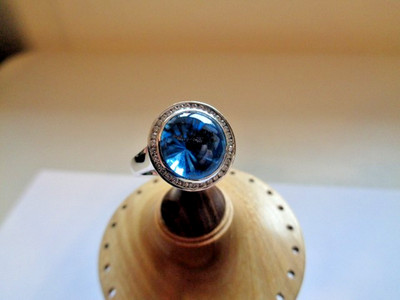 18 kt Weißgold Diamant und Blautopas Halo Love Ring Größe M Gewicht 8,2 g gebraucht