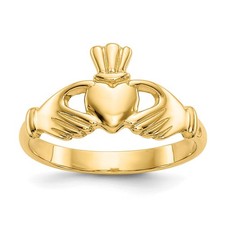 14k Yellow Gold Polished Claddagh Ring Gift For Women Ring Size 6.75