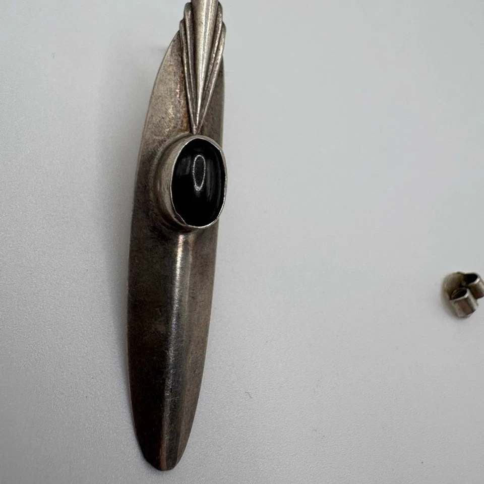 Pendiente de ónix de plata de ley vintage - diseño geométrico largo - marcado 925 Foto 3 de 4
