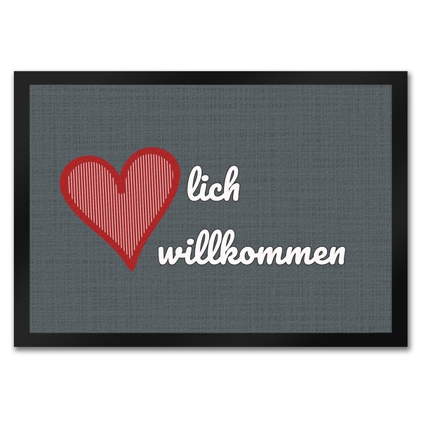 FußMatte In 35X50 Cm In Dunkelgrau Mit Spruch Und Symbol Herzlich Willkommen-image