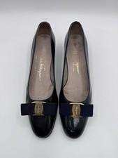 Salvatore Ferragamo Boutique Vara Bow Pumps Black Leather Women s 8.5 AAA