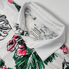 Under Armour Playoff Polo Mens Large Floral Golf Shirt White Pink Green Loose