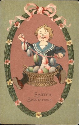 Easter Child with Easter Eggs Anthropomorphic c1900s-10s Vintage Postcard