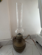 Vintage Brass Oil/Kerosene Lamp Base with Glass Chimney, Knob Control