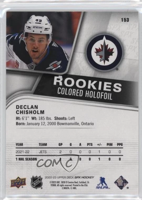 2022-23 SPx Rookies Colored Holofoil /149 Declan Chisholm #153 Rookie RC - Image 2 of 2