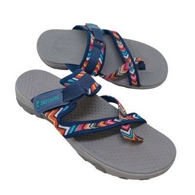 Skechers Arch Fit Women Navy Multi Chevron Boho Comfort Slide Sandals Size 9