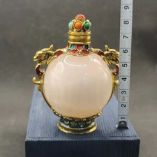 Rare Antique Jade Snuff Bottle UV Red Color Changing Chinese Artifact