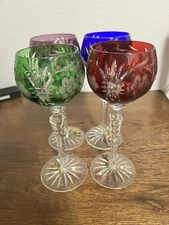 Vintage AJKA Marsala Crystal Wine Glasses Set of 4 Cut Glass Hungary Colorful