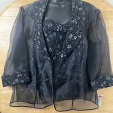 Alex Evenings Women  s 2X Black Lace Sheer Jacket  Tank Top Set NWT Formal