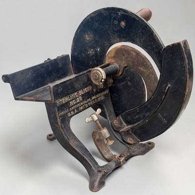 Antique 1915 Cast Iron Sterling Meat Slicer Hand Crank Butcher Shop Anstice