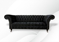 Chesterfield 3 Sitzer Schwarz Stoff Wohnzimmer Design Couchen Sofa Sofas Textil