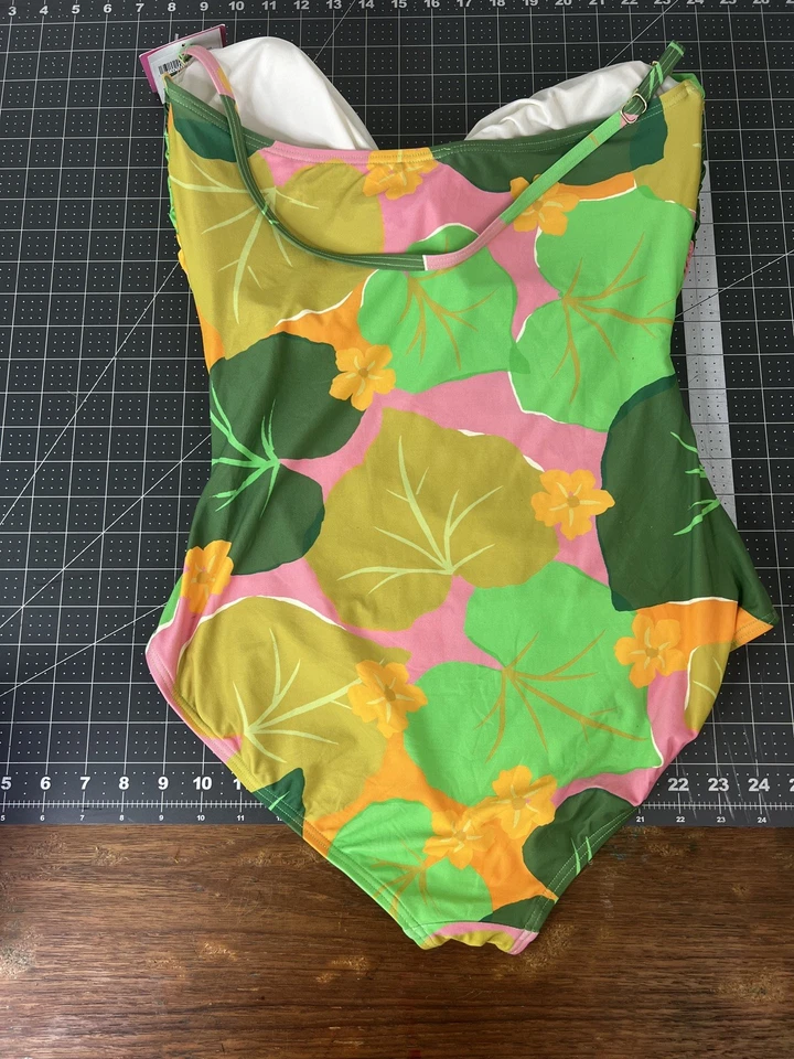 KATE SPADE TIE BANDEAU ONE PIECE SWIMSUIT CUCUMBER FLORAL GREEN SZ XL NWT - Image 3 of 4