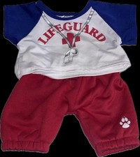 Build A Bear BAB Blue  White Lifeguard Shirt Top  Red Sweatpants Outfit BC