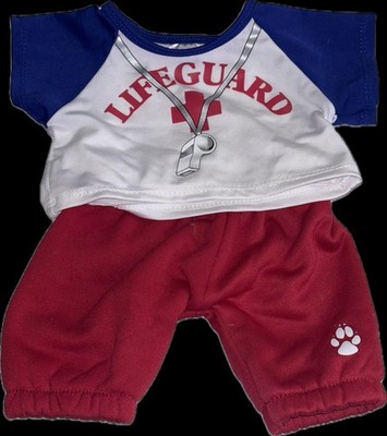 Build A Bear BAB Blue & White Lifeguard Shirt Top & Red Sweatpants Outfit BC