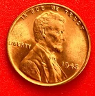 1945-P Lincoln Wheat Cent Penny GEM RED BU From an Original Bank Roll