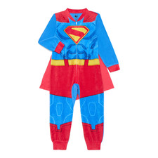 SUPERMAN Boys Pajamas Boys L 10-12 One Pc Union Suit w/ CAPE New Ships Fast