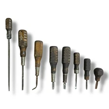 Vintage Wood-handled screwdriver Sharpener Tool Lot MAC & Other VERY WORN