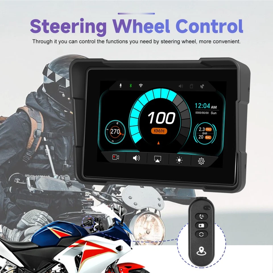 5" Motorrad CarPlay Android Auto Bildschirm GPS Navigation für Motorrad TPMS DVR - Bild 2 von 4