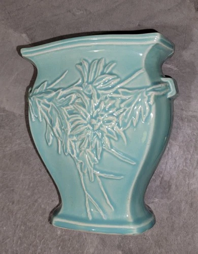 McCoy Pottery 1940s Planter Aqua Color Embossed Wildflowers Vintage Pre-owned