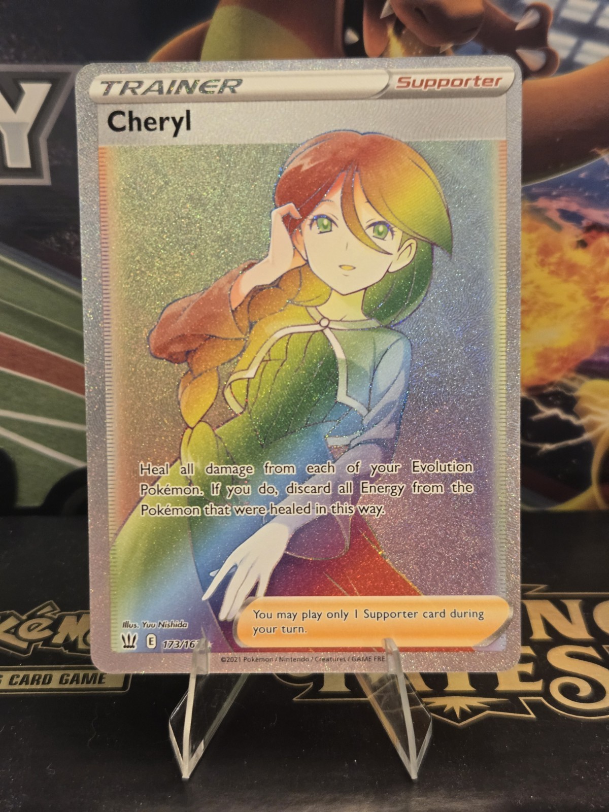 Pokémon Cheryl (Secret) 173/163 Swsh05 Battle Styles Holo Trainer TCG Rainbow NM