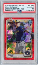 Brice Turang 2020 Bowman Chrome Sapphire RED #/15 Brewers PSA 10 GEM 💎 MINT