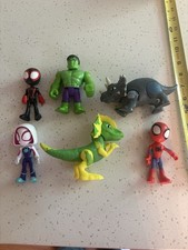 Lot of 6 Marvel Spidey  His Amazing Friends Action Figures w/ Dinosaurs