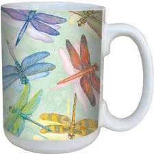 Dragonflies Coffee Mug - Large 15-Ounce Ceramic Cup, Full-Size Handle - Gift for