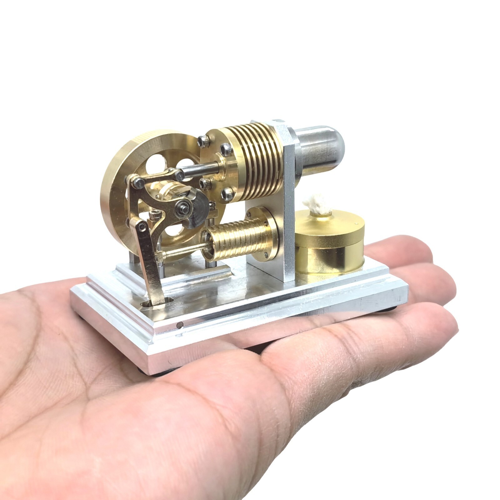 Mini Brass/Stainless Steel Horizontal Stirling Engine 65mm Working Model
