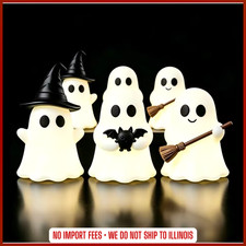 6 pcs Halloween Luminous Mini Ghost Statue Soft Glow In Dark Ornament Cute Spook