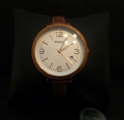 Women's Fossil Watch Rose Gold Leather Strap ES3133 Calendar Date !!!