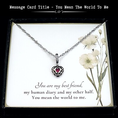 Gift For Best Friend / Bestie-Vintage Style Pink Heart Necklace |  Message Card
