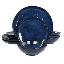 Elama Elm-Samarab Samara 12 Piece Stoneware Dinnerware Set In Blue