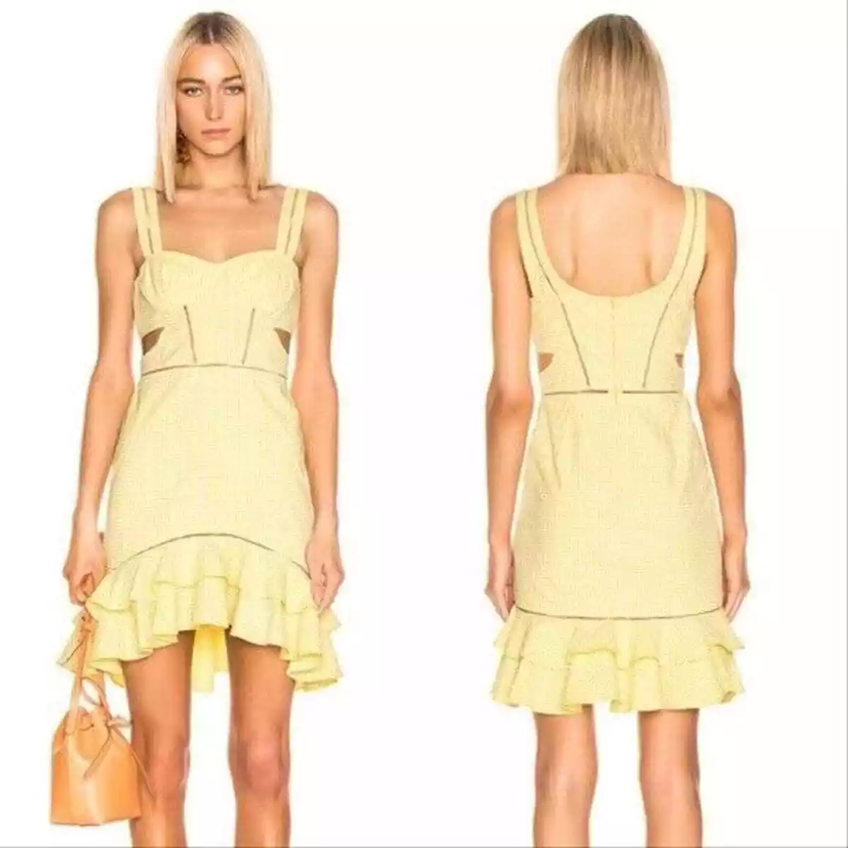 Jonathan Simkhai Seersucker Gingham Cut Out Mini Dress Yellow Women s Size 8