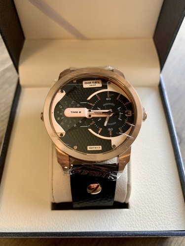 DIESEL Men's DZ7317 Mini-Daddy Dual Time Rose Gold/Black Leather Watch NEW!  | eBay