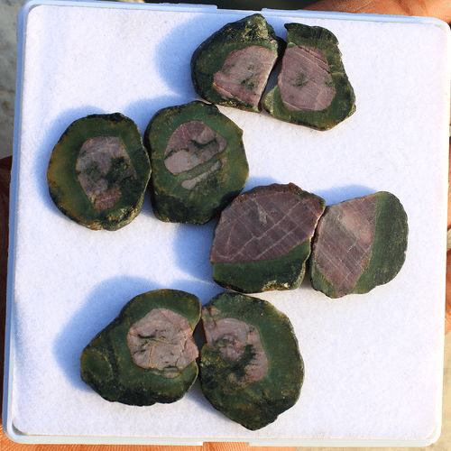 8 PC Natural Rare Watermelon Ruby Pair Untreated 19mm-27mm Slice Rough Gemstones - Picture 7 of 13
