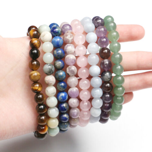 4-8mm Stretchy Stone Bracelets Crystal Natural Gemstone Beads Healing Reiki Gift - Picture 1 of 58