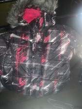 Athletech Jacket Girls Winter Puffer Hooded M 7/8. Black/pink/white/gray.