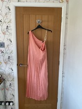 BNWT ZARA Pale Orange Pleated Midi Dress with Gold Chain Strap Size XS