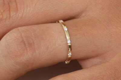 Diamant Stapelring Goldring 10 Brillanten 0,09ct Karat 14K 585er Gold Rosegold - Bild 1 von 4