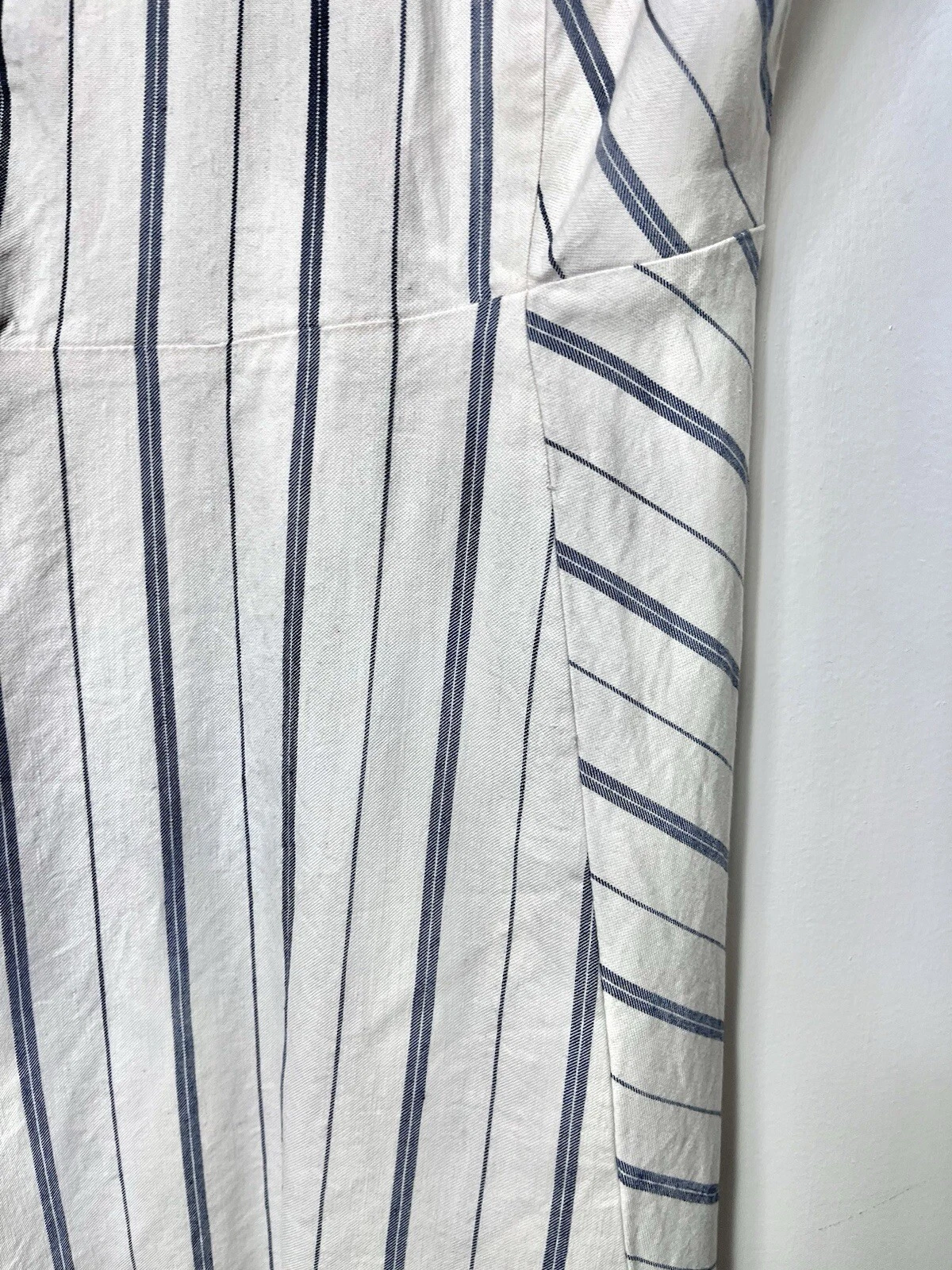 OFF WHITE Abito midi M&S COLLEZIONE bianco a righe misto lino misto crema taglia UK 12